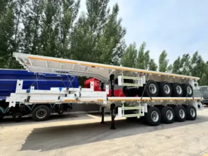 2 semi-remorques plateaux à 4 essieux expédiées en Côte d'Ivoire
